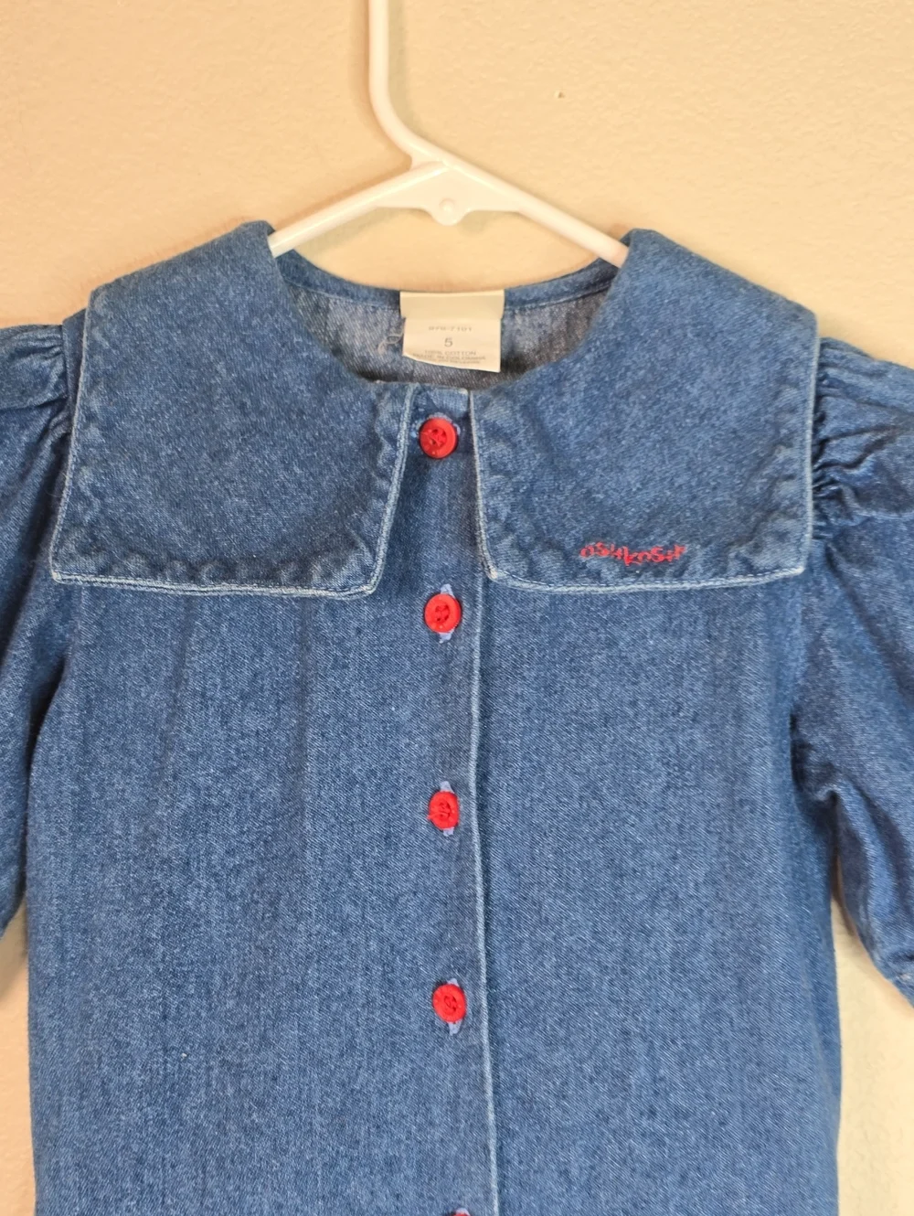 Vintage Oshkosh Denim Embroiderie Midi Kids Dress Size 5t